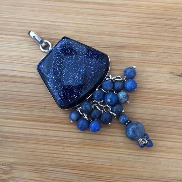 $62 Blue Natural Stone Estate Pendant Sterling